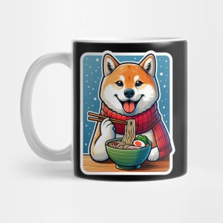 Shiba Inu Eating Ramen Snowing Mug